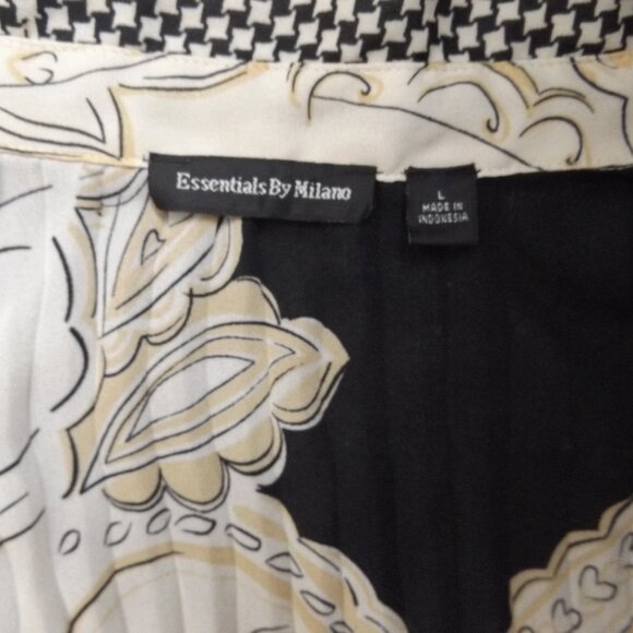 Essentials by Milano Pleated Blouse – Baroque Print – Size L – Black Beige Gold - Picture 3 of 4
